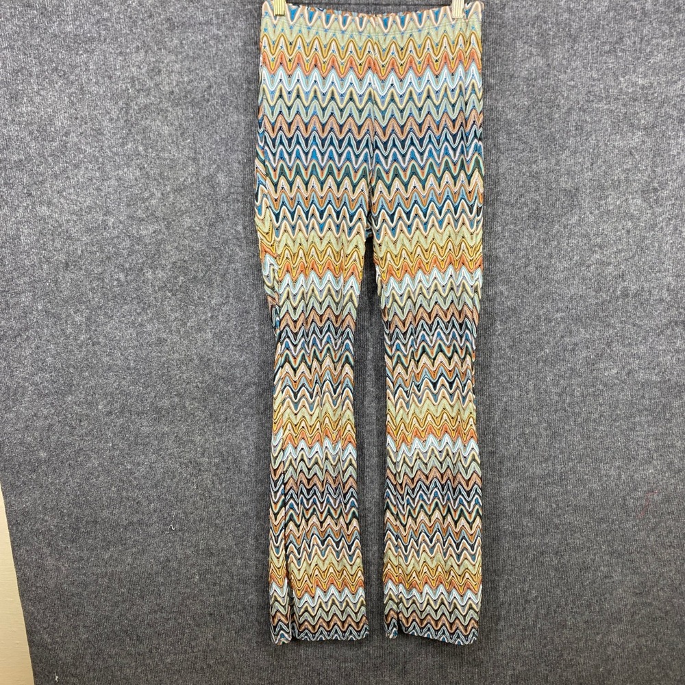 Fashion Nova Multi Color Chevron Metallic Knit Flare Pants Size M TP100